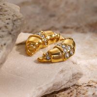 1 Pair IG Style Simple Style Claw Bag Inlay 316 Stainless Steel  Rhinestones 18K Gold Plated Ear Studs main image 4