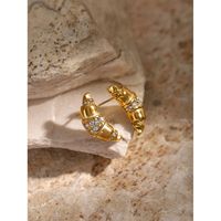 1 Pair IG Style Simple Style Claw Bag Inlay 316 Stainless Steel  Rhinestones 18K Gold Plated Ear Studs main image 3