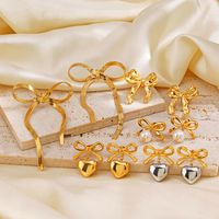 1 Pair Sweet Simple Style Heart Shape Bow Knot Polishing Pearl 304 Stainless Steel 18K Gold Plated Drop Earrings main image 5