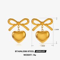 1 Pair Sweet Simple Style Heart Shape Bow Knot Polishing Pearl 304 Stainless Steel 18K Gold Plated Drop Earrings sku image 3