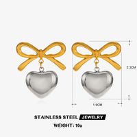 1 Pair Sweet Simple Style Heart Shape Bow Knot Polishing Pearl 304 Stainless Steel 18K Gold Plated Drop Earrings sku image 4