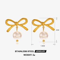 1 Pair Sweet Simple Style Heart Shape Bow Knot Polishing Pearl 304 Stainless Steel 18K Gold Plated Drop Earrings sku image 5
