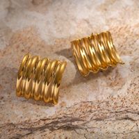 1 Pair IG Style Modern Style Classic Style Waves Solid Color Spiral Stripe Plating 304 Stainless Steel 18K Gold Plated Ear Studs main image 3