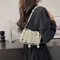 Women's Small Pearl Solid Color Elegant Classic Style Beading Hollow String Crossbody Bag sku image 1