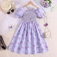 Elegant Princess Pastoral Ditsy Floral 3D Print Cotton Blend Girls Dresses main image 1