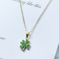 Sterling Silver Cute Sweet Simple Style Plating Inlay Four Leaf Clover Star Artificial Crystal Pendant Necklace sku image 3