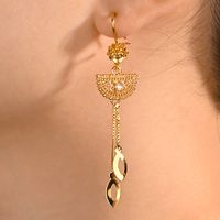 1 Pair Elegant Bridal Geometric Tassel Inlay Copper Zircon Gold Plated Drop Earrings main image 3