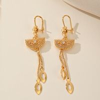 1 Pair Elegant Bridal Geometric Tassel Inlay Copper Zircon Gold Plated Drop Earrings main image 4