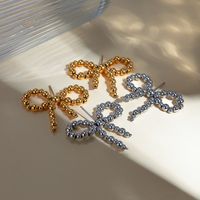 1 Pair IG Style Simple Style Bow Knot Beaded 304 Stainless Steel 18K Gold Plated Drop Earrings main image 1