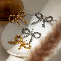 1 Pair IG Style Simple Style Bow Knot Beaded 304 Stainless Steel 18K Gold Plated Drop Earrings main image 4