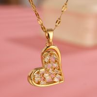 304 Stainless Steel Copper 18K Gold Plated Basic Lady Classic Style Inlay Heart Shape Zircon Pendant Necklace main image 3