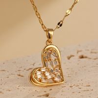304 Stainless Steel Copper 18K Gold Plated Basic Lady Classic Style Inlay Heart Shape Zircon Pendant Necklace main image 4
