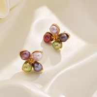 1 Pair Baroque Style Romantic Flower Inlay Copper Zinc Alloy Freshwater Pearl 18K Gold Plated Ear Studs main image 5