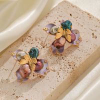 1 Pair Baroque Style Romantic Flower Inlay Copper Zinc Alloy Freshwater Pearl 18K Gold Plated Ear Studs main image 6