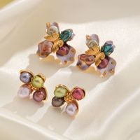 1 Pair Baroque Style Romantic Flower Inlay Copper Zinc Alloy Freshwater Pearl 18K Gold Plated Ear Studs main image 1