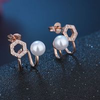 1 Pair Basic Modern Style Classic Style Geometric Inlay Copper Artificial Pearls Zircon Earrings main image 3