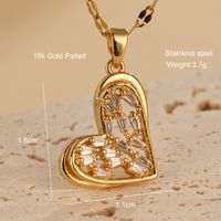 304 Stainless Steel Copper 18K Gold Plated Basic Lady Classic Style Inlay Heart Shape Zircon Pendant Necklace main image 2