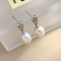 1 Pair Elegant Glam Luxurious Solid Color Polishing Plating Inlay Sterling Silver Pearl White Gold Plated Ear Studs main image 2