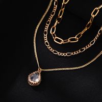 Wholesale Jewelry Simple Style Water Droplets Copper Copper Alloy Zircon Inlay Three Layer Necklace main image 3