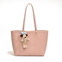 Women's Large Pu Leather Solid Color Basic Classic Style Sewing Thread Magnetic Buckle Tote Bag sku image 2
