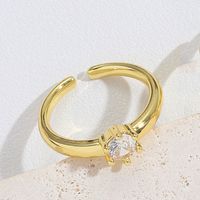 Copper Gold Plated Vintage Style Simple Style Layered Plating Inlay Solid Color Zircon Open Rings sku image 3