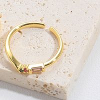 Copper Gold Plated Vintage Style Simple Style Plating Inlay Solid Color Zircon Open Rings sku image 4
