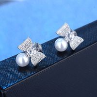 1 Pair Elegant Modern Style Commute Bow Knot Inlay Copper Artificial Pearls Zircon Drop Earrings sku image 2