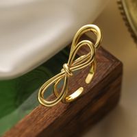 Copper 18K Gold Plated Retro Simple Style Commute Plating Solid Color Bow Knot Open Rings main image 2