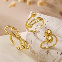 Copper 18K Gold Plated Retro Simple Style Commute Plating Solid Color Bow Knot Open Rings main image 5