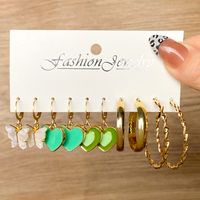 Retro Heart Shape Butterfly Twist Alloy Inlay Artificial Pearls Rhinestones Women's Earrings 1 Set sku image 16