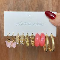 Retro Heart Shape Butterfly Twist Alloy Inlay Artificial Pearls Rhinestones Women's Earrings 1 Set sku image 43