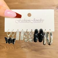Retro Heart Shape Butterfly Twist Alloy Inlay Artificial Pearls Rhinestones Women's Earrings 1 Set sku image 30