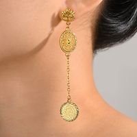 1 Pair Simple Style Classic Style Coin Plating Copper 18K Gold Plated Drop Earrings main image 1