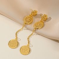 1 Pair Simple Style Classic Style Coin Plating Copper 18K Gold Plated Drop Earrings main image 4