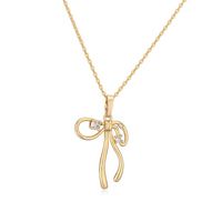 Copper Casual Elegant Simple Style Inlay Bow Knot Artificial Pearls Zircon Pendant Necklace main image 9