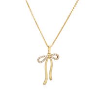 Copper Casual Elegant Simple Style Inlay Bow Knot Artificial Pearls Zircon Pendant Necklace main image 8
