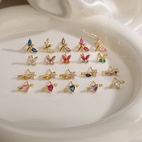 1 Pair Elegant Lady Modern Style Heart Shape Dragonfly Butterfly Plating Inlay Copper Copper Zircon Ear Studs main image 1