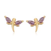 1 Pair Elegant Lady Modern Style Heart Shape Dragonfly Butterfly Plating Inlay Copper Copper Zircon Ear Studs sku image 2