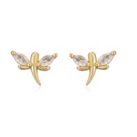 1 Pair Elegant Lady Modern Style Heart Shape Dragonfly Butterfly Plating Inlay Copper Copper Zircon Ear Studs sku image 1