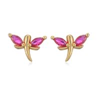 1 Pair Elegant Lady Modern Style Heart Shape Dragonfly Butterfly Plating Inlay Copper Copper Zircon Ear Studs sku image 4