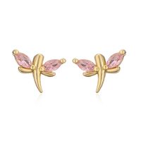 1 Pair Elegant Lady Modern Style Heart Shape Dragonfly Butterfly Plating Inlay Copper Copper Zircon Ear Studs sku image 5