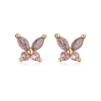1 Pair Elegant Lady Modern Style Heart Shape Dragonfly Butterfly Plating Inlay Copper Copper Zircon Ear Studs sku image 8