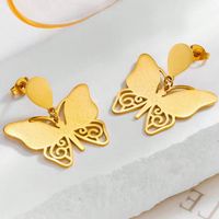 1 Pair Simple Style Classic Style Animal Flower Butterfly Plating Carving 304 Stainless Steel 18K Gold Plated Drop Earrings main image 5