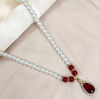 Wholesale Jewelry Classical Romantic Water Droplets Alloy Rhinestones Beaded Inlay Pendant Necklace main image 3