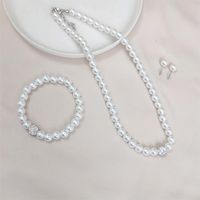Elegant Luxurious Romantic Round Imitation Pearl Beaded Rhinestones Women's Jewelry Set sku image 1
