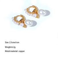 1 Paar Einfacher Stil Klassischer Stil Geometrisch Wassertropfen Überzug Inlay Metall Kupfer Messing Perle Vergoldet Hängende Ohrringe main image 5