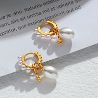 1 Pair Simple Style Classic Style Geometric Water Droplets Plating Inlay Metal Copper Brass Pearl Gold Plated Dangling Earrings main image 3