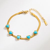 Wholesale Jewelry Vacation Classic Style Round Turquoise Resin Turquoise Resin 18K Gold Plated Plating Inlay Bracelets sku image 1