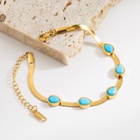 Wholesale Jewelry Vacation Classic Style Round Turquoise Resin Turquoise Resin 18K Gold Plated Plating Inlay Bracelets main image 5