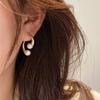 1 Pair Simple Style Classic Style Geometric Water Droplets Plating Inlay Metal Copper Brass Pearl Gold Plated Dangling Earrings sku image 6